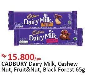 Promo Harga CADBURY Dairy Milk Cashew Nut, Fruit Nut, Black Forest 65 gr - Alfamidi