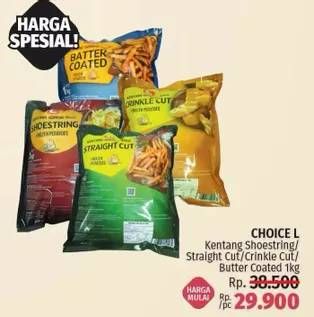 Promo Harga CHOICE L French Fries Batter Coated, Straight Cut, Crinkle Cut, Shoestring 1000 gr - LotteMart