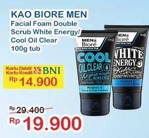 Promo Harga BIORE MENS Facial Foam Double Scrub White Energy, Cool Oil 100 gr - Indomaret