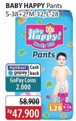 Promo Harga Baby Happy Body Fit Pants S38+2, M32, L28 28 pcs - Alfamidi