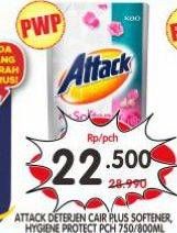 Promo Harga Attack Detergent Liquid Plus Softener, Hygiene Plus Protection 800 ml - Superindo