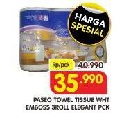 Promo Harga PASEO Kitchen Towel White Emboss Elegant 3 roll - Superindo
