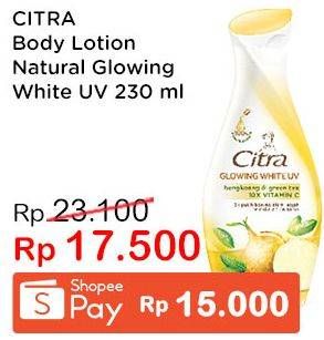 Promo Harga CITRA Hand & Body Lotion Natural Glowing White UV Bengkoang Green Tea 230 ml - Indomaret