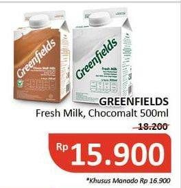 Promo Harga GREENFIELDS Fresh Milk Choco Malt, Full Cream 500 ml - Alfamidi