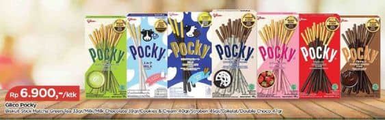 Promo Harga Glico Pocky Stick Double Choco, Matcha, Strawberry Flavour, Cookies Cream, Chocolate Flavour 33 gr - TIP TOP