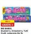 Promo Harga Big Babol Candy Gum Strawberry, Blueberry, Asteroids, Tutti Fruty per 5 pcs 20 gr - Alfamart