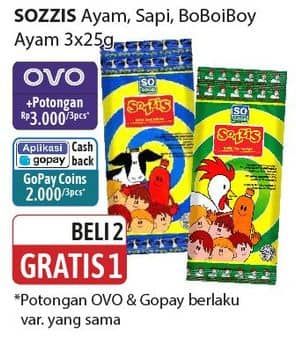 Promo Harga So Good Sozzis Ayam, Sapi, Boboi Boy Ayam per 3 pcs 25 gr - Alfamidi