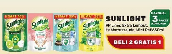 Promo Harga Sunlight Pencuci Piring Jeruk Nipis 100, Extra Lembut, Higienis Plus With Habbatussauda, Anti Bau With Daun Mint 650 ml - Yogya