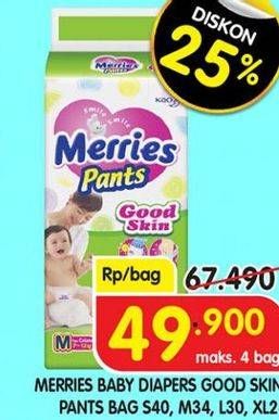 Promo Harga Merries Pants Good Skin S40, XL26, M34, L30 26 pcs - Superindo