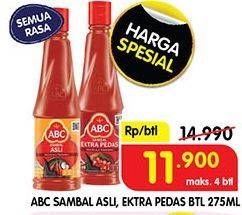 Promo Harga ABC Sambal Asli, Extra Pedas 275 ml - Superindo