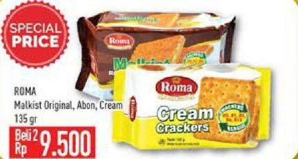 Promo Harga ROMA Malkist Abon, Crackers, Cream Crackers per 2 pcs 135 gr - Hypermart
