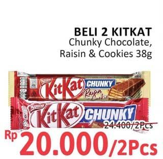 Promo Harga Kit Kat Chunky Chocolate, Raisin Cookies 38 gr - Alfamidi