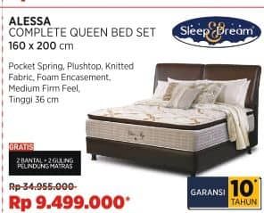 Promo Harga Sleep & Dream Alessa Complete Queen Bed Set 160 X 200 Cm  - COURTS
