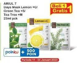 Promo Harga Ariul Face Mask Lemon + C, Green Tea + S, Tea Tree + M 23 ml - Indomaret