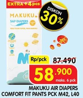 Promo Harga Makuku Comfort Fit Diapers Pants M42+4, L40+4 44 pcs - Superindo