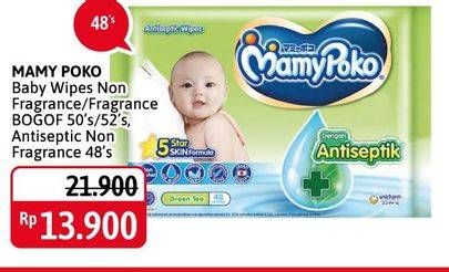 Promo Harga MAMY POKO Baby Wipes Reguler - Non Fragrance, Reguler - Fragrance, Antiseptik - Non Fragrance 48 pcs - Alfamidi