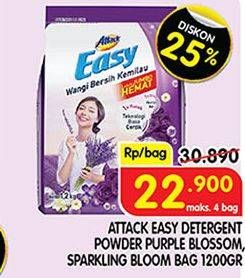 Promo Harga ATTACK Easy Detergent Powder Purple Blossom, Sparkling Blooming 1200 gr - Superindo