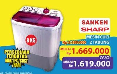 Promo Harga Sanken, Sharp Mesin Cuci 2 Tabung  - Hypermart