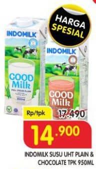 Promo Harga Indomilk Susu UHT Full Cream Plain, Cokelat 950 ml - Superindo