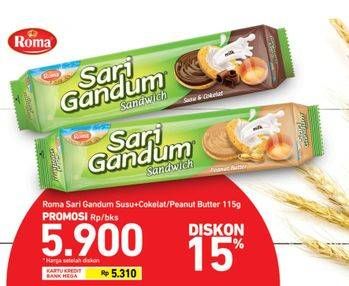 Promo Harga ROMA Sari Gandum Susu + Cokelat, Peanut 115 gr - Carrefour