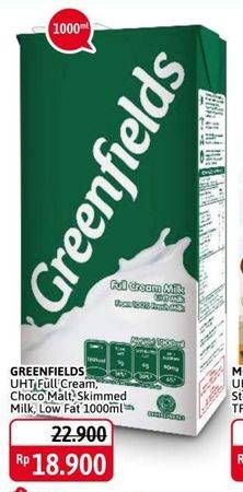 Promo Harga GREENFIELDS UHT Choco Malt, Skimmed Milk, Low Fat 1000 ml - Alfamidi