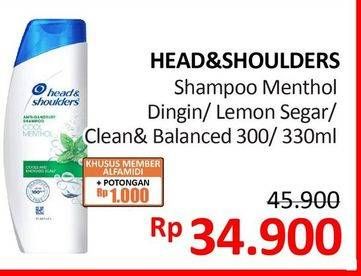 Promo Harga HEAD & SHOULDERS Shampoo Menthol Dingin, Lemon Fresh, Clean Balanced  - Alfamidi