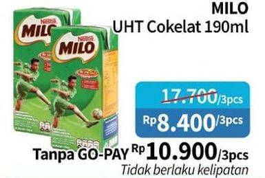 Promo Harga MILO Susu UHT Cokelat per 3 pcs 190 ml - Alfamidi