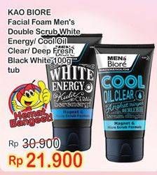 Promo Harga BIORE MENS Facial Foam Double Scrub White Energy, Cool Oil, Deep Fresh 100 gr - Indomaret