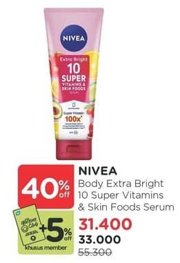 Promo Harga Nivea Extra Bright 10 Super Vitamins & Skin Food Serum 180 ml - Watsons