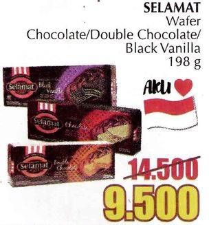 Promo Harga SELAMAT Wafer Chocolate, Double Chocolate, Black Vanilla 198 gr - Giant