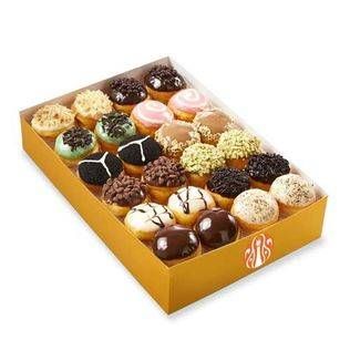 Promo JCO 12 Pcs Mini Donuts & 6 Toppings : Strawberry, White & Dark Chocolate Dips Rainbow & Choco Sprinkles, Oreo Crumbs