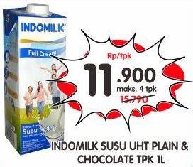 Promo Harga Indomilk Susu UHT Full Cream Plain, Cokelat 1000 ml - Superindo