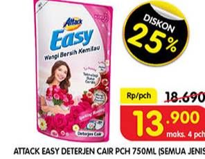 Promo Harga ATTACK Easy Detergent Liquid Sparkling Blooming 750 ml - Superindo