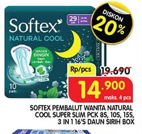Promo Harga Softex Natural Cool+ Super Slim 23cm, 29cm, 36cm 8 pcs - Superindo