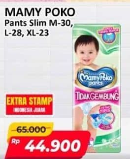 Promo Harga Mamy Poko Pants Xtra Kering Slim Tidak Gembung M30, L28, XL23 23 pcs - Alfamart