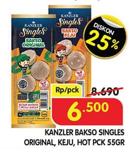 Promo Harga Kanzler Singles Bakso Hot, Keju, Original 48 gr - Superindo