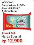 Promo Harga KODOMO Baby Wipes Anti Bacterial, Rice Milk Pink 50 pcs - Indomaret