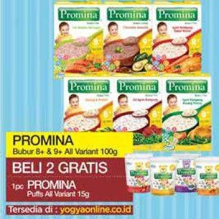 Promo Harga beli 2 promina bubur 8+ & 9+ all variant 100g gratis 1 pc promina puffs all variant 15g  - Yogya
