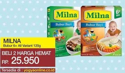 Promo Harga MILNA Bubur Bayi 6+ All Variants per 2 box 120 gr - Yogya