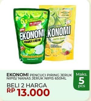 Promo Harga Ekonomi Pencuci Piring Power Liquid Jeruk Nipis, Nanas Jeruk Nipis 650 ml - Yogya