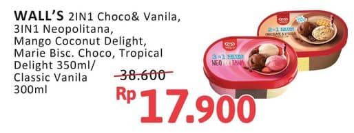 Promo Harga Walls Ice Cream Chocolate Vanilla With Chocolate Chip, Neopolitana, Mango Coco Delight, Marie Chocolate, Tropical Delight, Classic Vanilla 300 ml - Alfamidi