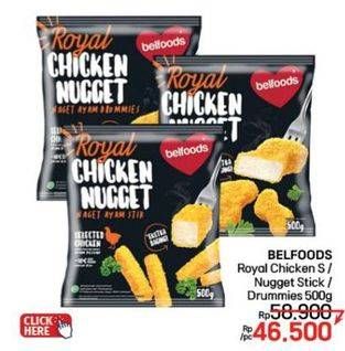Promo Harga Belfoods Royal Nugget Chicken Nugget S, Chicken Nugget Stick, Chicken Nugget Drummies 500 gr - LotteMart