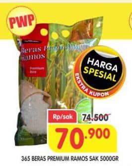 Promo Harga 365 Beras Setra Ramos Premium 5000 gr - Superindo