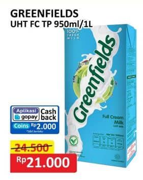 Promo Harga Greenfields UHT Full Cream 1000 ml - Alfamart