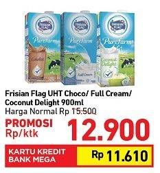 Promo Harga FRISIAN FLAG Susu UHT Purefarm Coklat, Full Cream, Coconut Deligh 900 ml - Carrefour