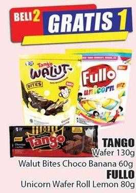 Promo Harga TANGO Wafer 130 g; Walut Bites Choco Banana 60 g/FULLO Unicorn Wafer Roll Lemon 80 g  - Hari Hari