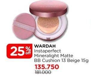 Promo Harga Wardah Instaperfect Mineralight Matte BB Cushion 13 Beige 15 gr - Watsons