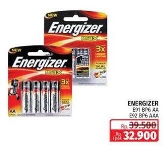 Promo Harga Energizer Battery Alkaline Max AA E91, AAA E92 6 pcs - Lotte Grosir