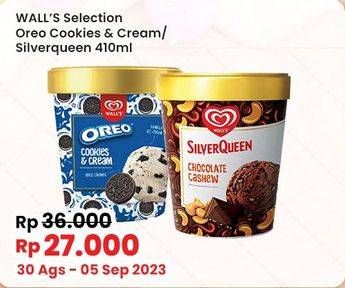 Promo Harga Walls Selection Oreo Cookies Cream, SilverQueen Chocolate Cashew 410 ml - Indomaret