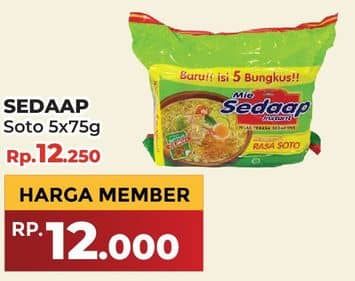 Promo Harga Sedaap Mie Kuah Soto per 5 pcs 75 gr - Yogya